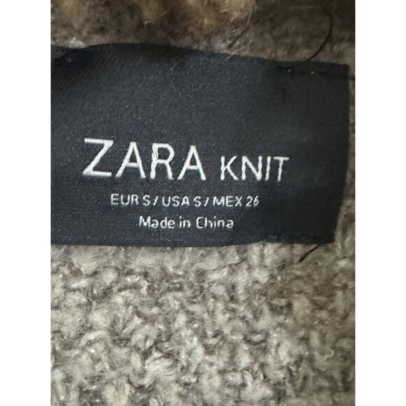 ZARA KNIT Small Fur Collar Long Cardigan Sweater Coat Taupe Pockets #5648 - Picture 9 of 11